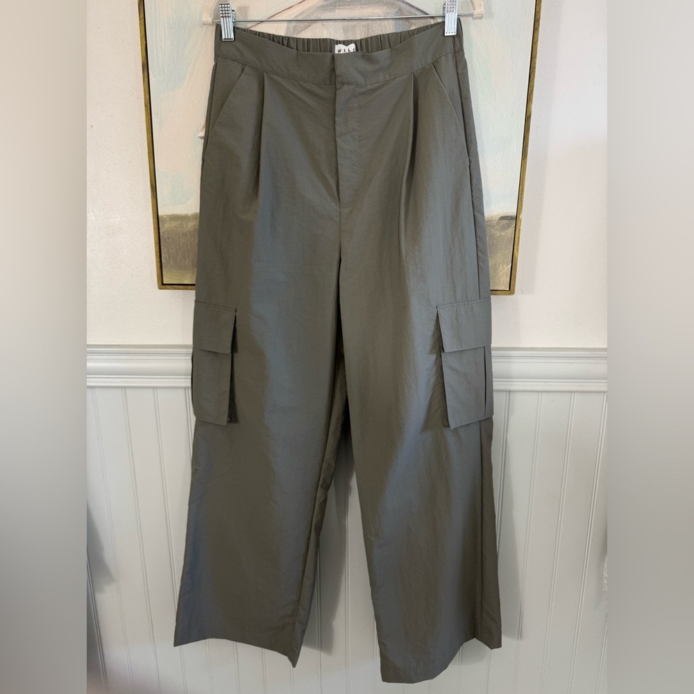 WILO The Label Anthropologie Parachute Wide Leg Cargo Pants Olive NWT Size S